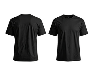 Two views front and back, of a plain, black short-sleeve T-shirt
