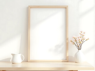 Modern minimalist frame mockup with flower vase and pitcher, perfect for adding a personal touch to your home decor and displaying art or photos