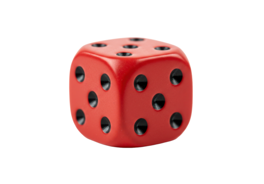 Red dice showing number six on a white background  
