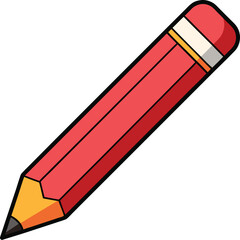 Red pencil with yellow tip and white eraser on white background writing drawing vector illustration EPS file download.
