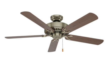 Ceiling fan with wooden blades in modern design for home interiors  