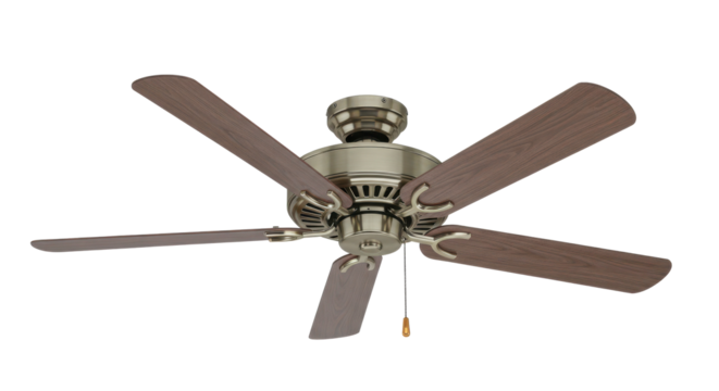 Ceiling fan with wooden blades in modern design for home interiors  
