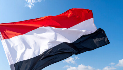 Yemen flag, bold red, white and black horizontal tricolor, national country symbol, patriotic design