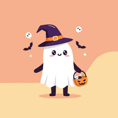 illustration of a ghost costume carrying a candy basket