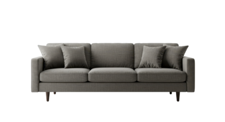Modern grey sofa with cushions in minimal style  