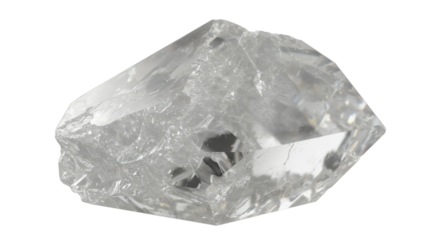 Clear quartz crystal stone with natural facets and reflections  