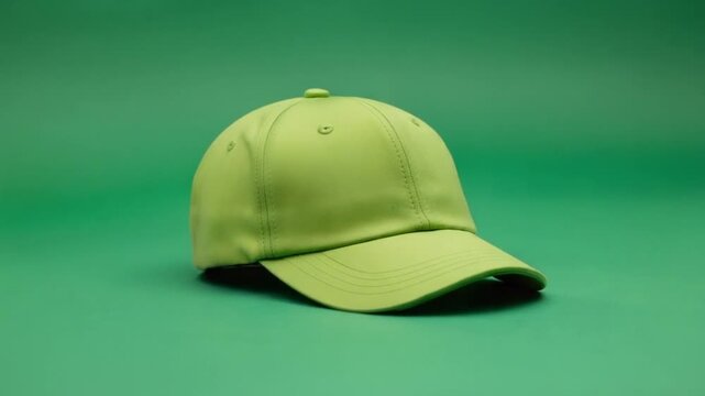 Green Baseball Cap on Green Background Studio Shot.