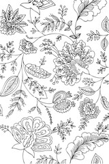 Fototapeta premium Chintz Floral Background on a white transparent background- Hand-drawn Art