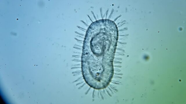Microscopic Ciliate Organism: Detailed Close-up of a Single-Celled Protozoan Life Form Under Magnification
