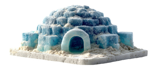 3D Igloo Structure Made of Ice with Snowy Texture and Isolated on Transparent Background