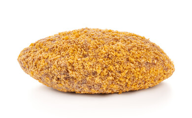 Frozen cutlet in breading, on a white background. Semi-finished meat products. 