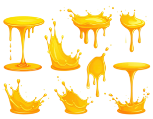 Vector illustration of golden splashes and drips against a black background