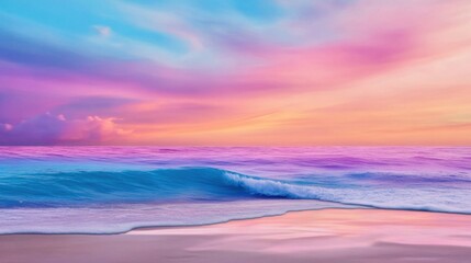 Obraz premium Relaxing ocean scene at sunset, pastel colors blending into serene waters, ideal for peaceful imagery