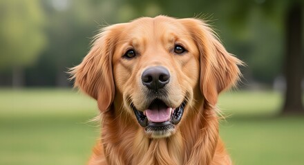 Obraz premium Happy Golden Retriever Dog with Joyful Expression in Outdoor Park