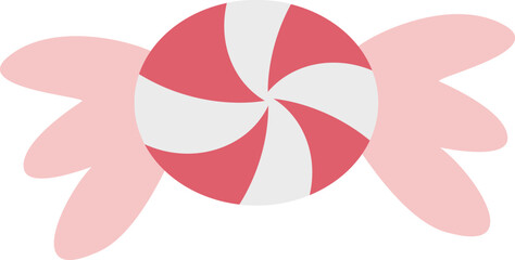 Red and White Wrapped Candy with Sweet Peppermint Swirl Vector Illustration