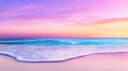 Serene beach landscape with calm ocean waves and pastel sunset sky, perfect for relaxation and meditation
