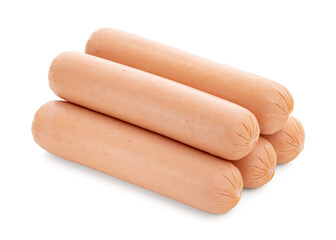 Fresh raw sausages on a white background. Meat products. Sausage. Semi-finished products.