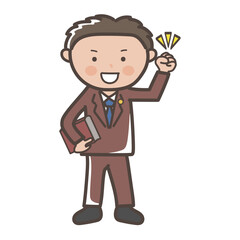 ガッツポーズでやる気満々な男性弁護士の全身イラスト