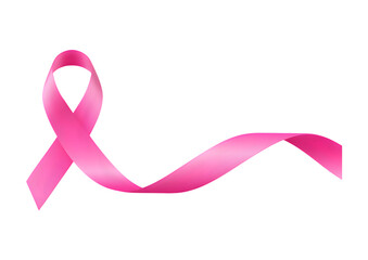 Pink ribbon isolated on transparent background for breast cancer
