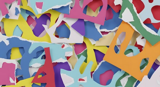 Abstract colorful paper cutouts forming a vibrant collage of shapes and textures - Powered by Adobe