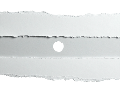Torn paper strips, central hole on a white background, with black periphery