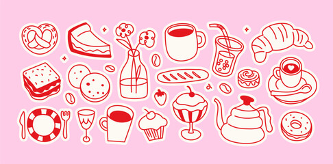 Fototapeta na wymiar Vector hand drawn graphics for advertising, branding, posters and banners, funny cartoon illustrations, prints and stickers, brunch cafe , bakery concepts, specialty coffee shops menu elements