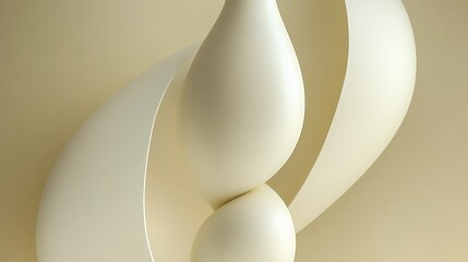 A white vase with a curved neck and a white egg shaped object. The vase is placed on a white background