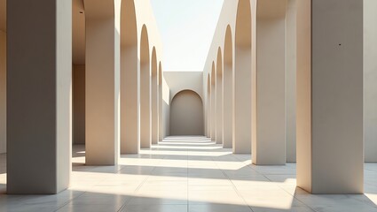 Archway corridor with symmetrical columns