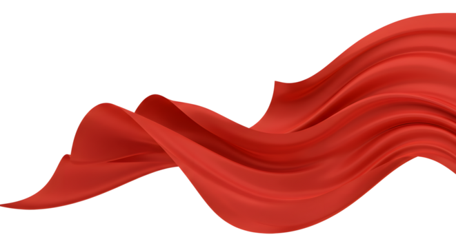 Red Curved Silk Fabric Flowing in Artistic Style with Elegant Texture and Vibrant Color