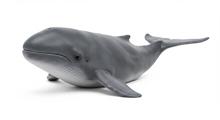 Fototapeta premium Graceful grey whale model captures attention with soft studio lighting enhancing its smooth texture on a white surface