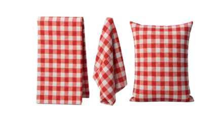 Red and White Checkered Kitchen Towel and Pillow Set in Classic Pattern
