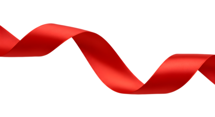Red Satin Ribbon Wavy Decorative Element on White Background for Gift Wrapping and Celebrations
