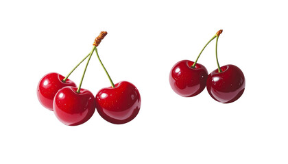 Juicy Red Cherry Variations Collection isolated on transparent background