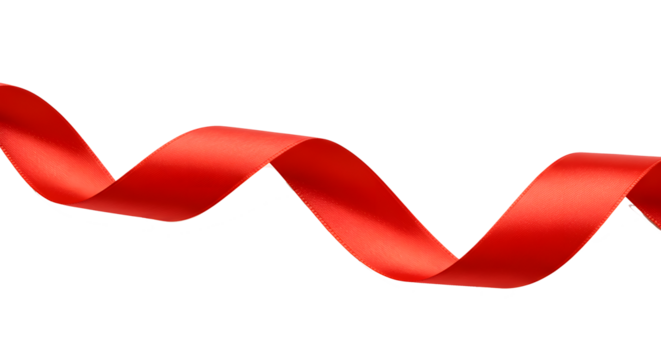 Red Satin Ribbon Twisting in Artistic Composition on White Background