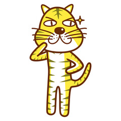 獲物を見つけてキランと目が光るトラのイラスト／Illustration of a tiger whose eyes shine brightly after finding prey