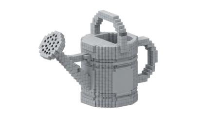 A gray voxel watering can on a black background
