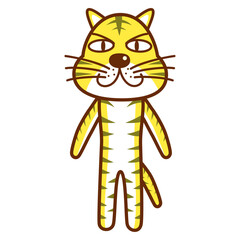 正面を見て2本足で立つトラのイラスト／Illustration of a tiger standing on two legs facing forward