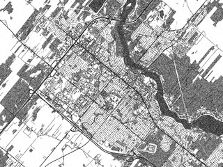 Fototapeta premium Hand-drawn style black and white city map of Drummondville, Quebec, with detailed streets and textures.