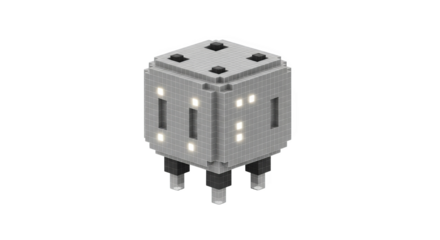 Voxel dice robot with glowing lights and legs