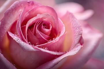 Close-up of a pink rose with water droplets and soft petals
