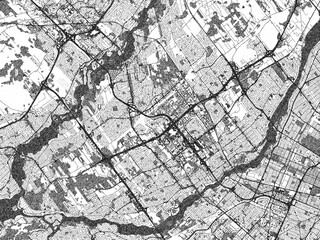 Illustrated city map of Laval, Quebec, in black and white, showing roads and textures.