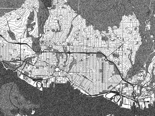 Fototapeta premium Urban black and white map of North Vancouver British, Columbia, designed in a sketch style for prints.