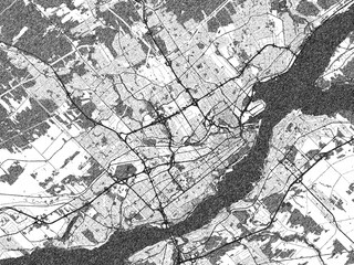 Obraz premium Stylized decorative city map of Quebec City, Quebec, hand-drawn in black and white.