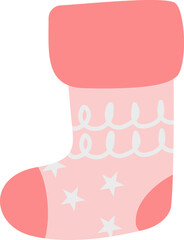 Cute Pink Christmas Stocking with Stars, Decorative Patterns, and Holiday Festive Design Illustration