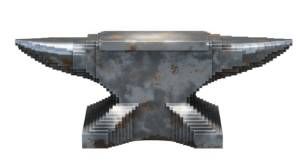 Pixelated anvil with rust on a black background