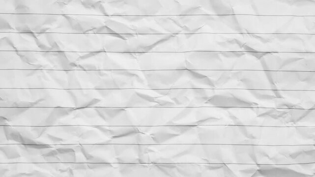 Blank crumpled lined notebook paper texture background stop motion