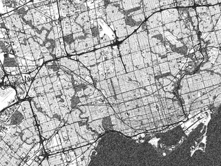Naklejka premium Minimalist monochrome city map of Toronto, Ontario, illustrated with urban detail.