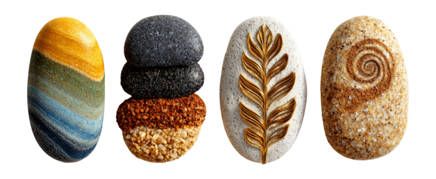 Decorative Stones with Unique Patterns and Textures in Various Colors and Shapes