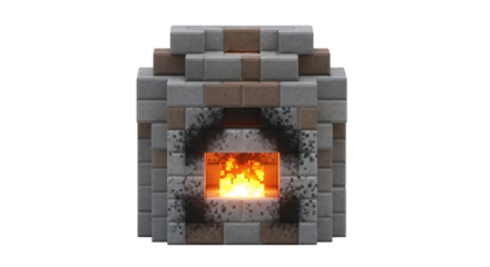 Pixelated fireplace with burning fire