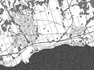 Naklejka premium Urban black and white map of Bowmanville - Newcastle, Ontario, designed in a sketch style for prints.